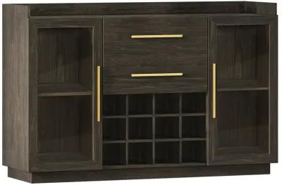 BELLEZE 55" Wine Cabinet, Sideboard Buffet with Wine Rack and Glass Holder, Home Coffee Bar Freestanding Liquor Cabinet with Display Glass Doors for Living Room, Dining Room - Marcel (Brown)