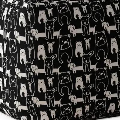 Homezia 17" Black Cotton Dog Print Pouf Ottoman