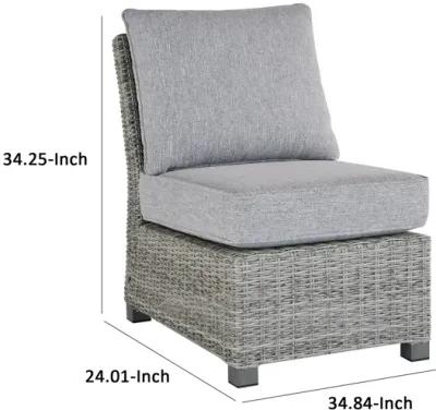 24 Inch Outdoor Accent Chair, Gray Cushions and All Weather Resin Wicker-Benzara