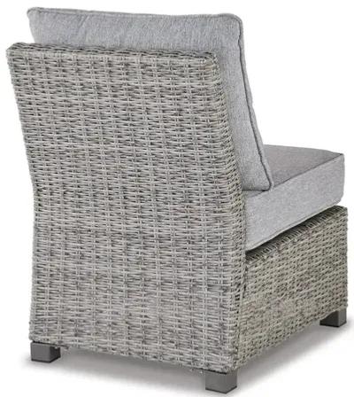 24 Inch Outdoor Accent Chair, Gray Cushions and All Weather Resin Wicker-Benzara