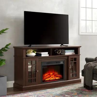 Modern TV Stand with Fireplace Insert, Espresso, 58.25" W