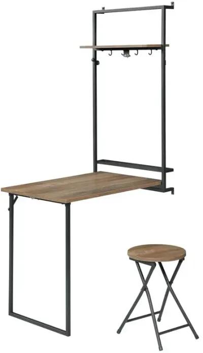 Riley Foldable Wall Desk with Stool Rustic Oak and Sandy Black