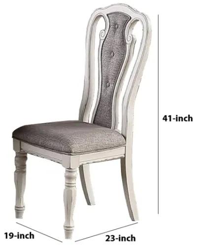 Dining Chair with Button Tufted Backrest, Padded Seat, Set of 2, White and Gray-Benzara