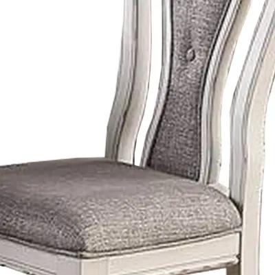 Dining Chair with Button Tufted Backrest, Padded Seat, Set of 2, White and Gray-Benzara