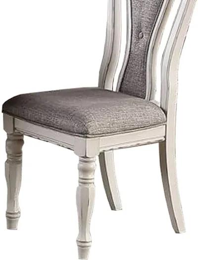 Dining Chair with Button Tufted Backrest, Padded Seat, Set of 2, White and Gray-Benzara