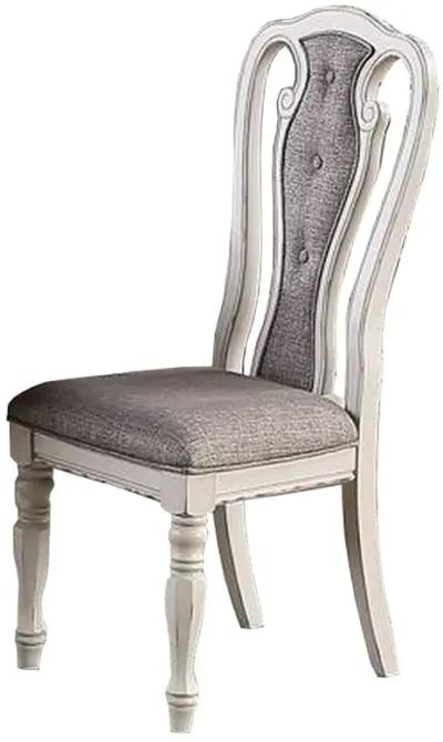 Dining Chair with Button Tufted Backrest, Padded Seat, Set of 2, White and Gray-Benzara