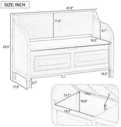 Rustic Style Solid Wood Entryway Multifunctional Storage Bench With Safety Hinge