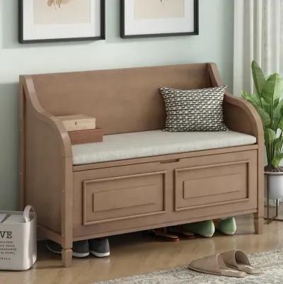 Rustic Style Solid Wood Entryway Multifunctional Storage Bench With Safety Hinge