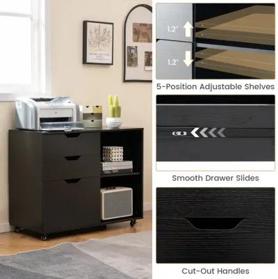 3-Drawer File Cabinet with Adjustable Shelf and Wheels for Letter