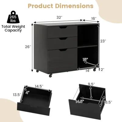 3-Drawer File Cabinet with Adjustable Shelf and Wheels for Letter