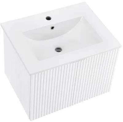 17.72 in. W x 23.62 in. D x 18.7 in. H Single Sink Bath Vanity with Recessed Handles with White Ceramic Top