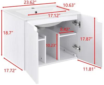 17.72 in. W x 23.62 in. D x 18.7 in. H Single Sink Bath Vanity with Recessed Handles with White Ceramic Top