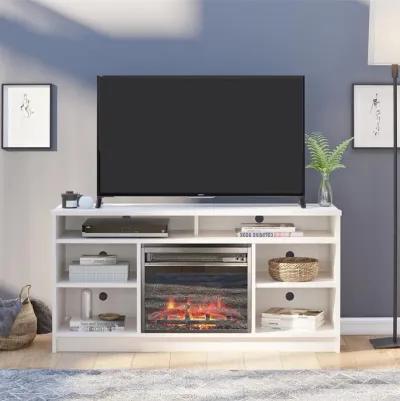 REALROOMS Hickory Hill 55" TV Stand with Electric Fireplace Space Heater and 6 Shelves