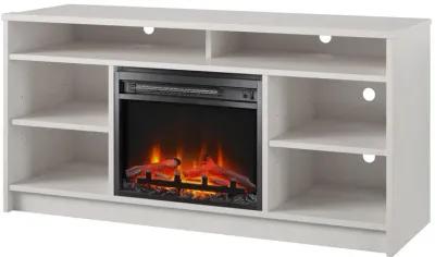 REALROOMS Hickory Hill 55" TV Stand with Electric Fireplace Space Heater and 6 Shelves