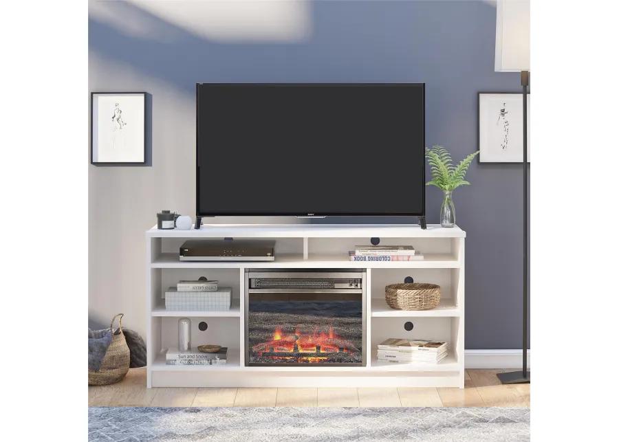 Hickory Hill 55" TV Stand with Electric Fireplace Insert and 6 Shelves