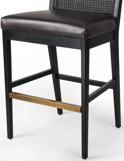 Antonia Cane Armless Leather Bar Stool in Ebony