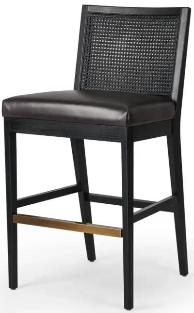 Antonia Cane Armless Leather Bar Stool in Ebony