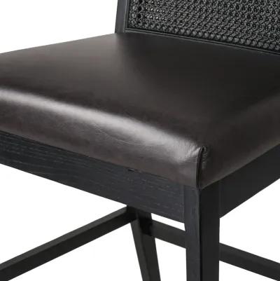 Antonia Cane Armless Leather Bar Stool in Ebony