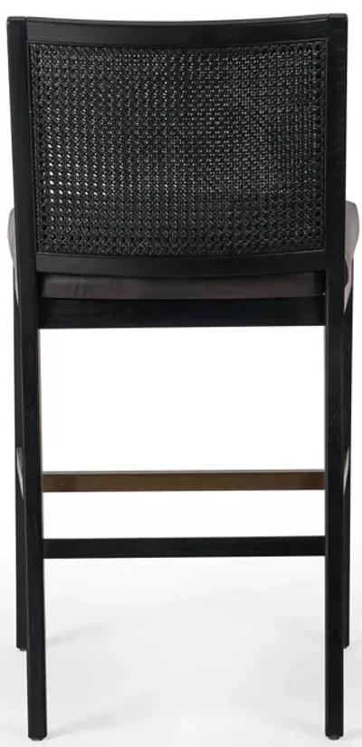 Antonia Cane Armless Leather Bar Stool in Ebony