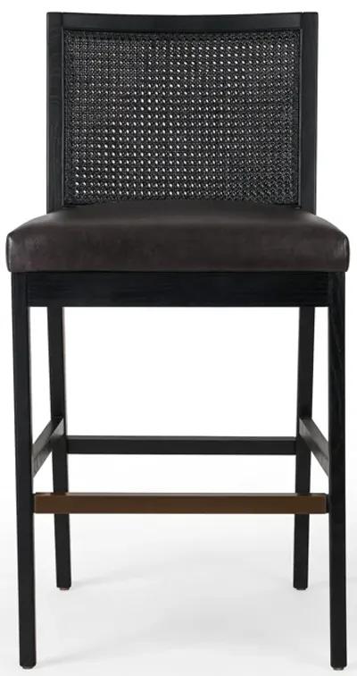 Antonia Cane Armless Leather Bar Stool in Ebony