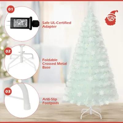 Hivvago 5/6/7 Feet Pre-Lit White Artificial Christmas Tree with Iridescent Leaves