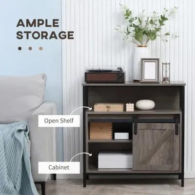 Gray Farmhouse Buffet: Sliding Barn Door Cabinet with Shelf