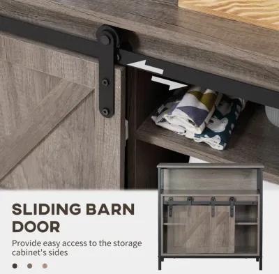 Gray Farmhouse Buffet: Sliding Barn Door Cabinet with Shelf