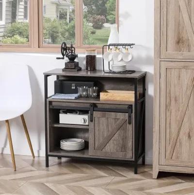 Gray Farmhouse Buffet: Sliding Barn Door Cabinet with Shelf