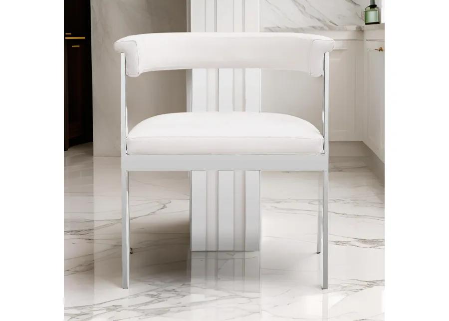 Cid Tayc 25 Inch Dining Chair, White Faux Leather, Stainless Steel Frame - Benzara