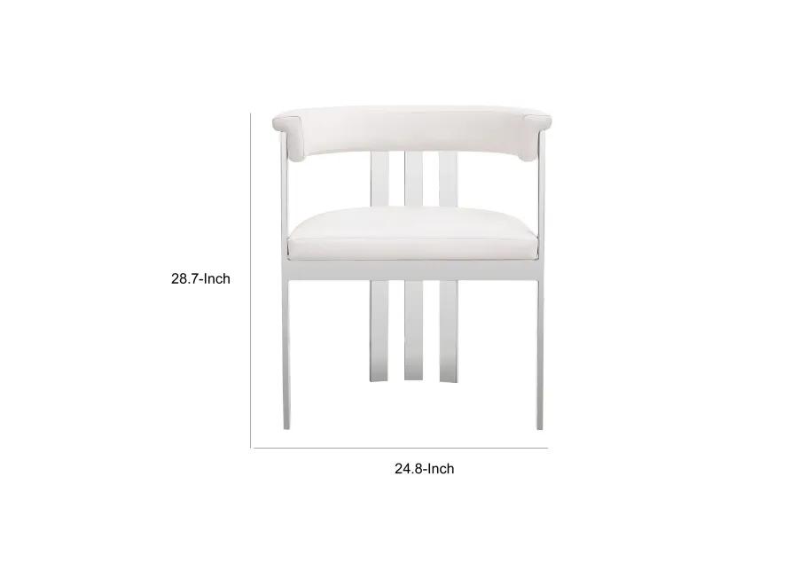 Cid Tayc 25 Inch Dining Chair, White Faux Leather, Stainless Steel Frame - Benzara