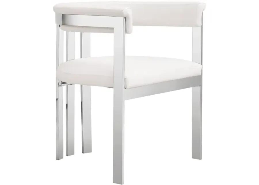 Cid Tayc 25 Inch Dining Chair, White Faux Leather, Stainless Steel Frame - Benzara