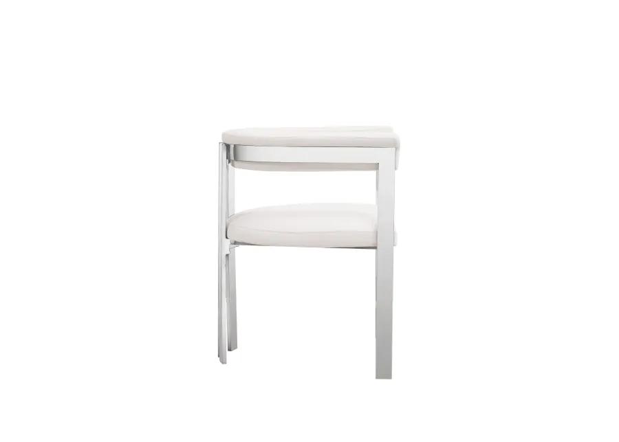 Cid Tayc 25 Inch Dining Chair, White Faux Leather, Stainless Steel Frame - Benzara