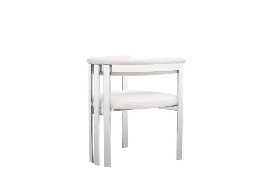 Cid Tayc 25 Inch Dining Chair, White Faux Leather, Stainless Steel Frame - Benzara