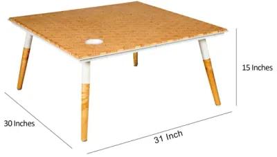 Paige 31 Inch Illusion Rectangular Wooden Coffee Table, Wood Brown, White-Benzara