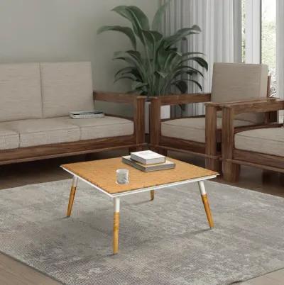 Paige 31 Inch Illusion Rectangular Wooden Coffee Table, Wood Brown, White-Benzara