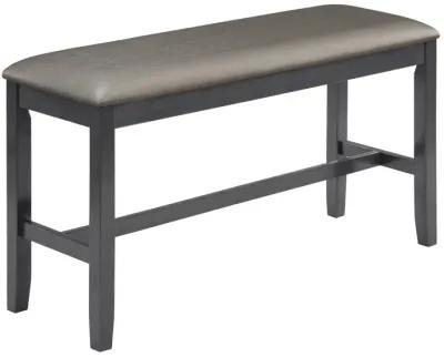 48 Inch Dining Bench, Padded Seat Cushion, Metallic Gray Upholstery, Black-Benzara