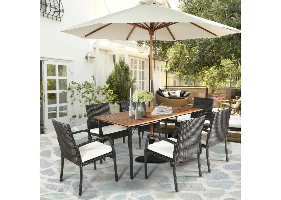 7Pcs Patio Rattan Cushioned Dining Set with Umbrella Hole