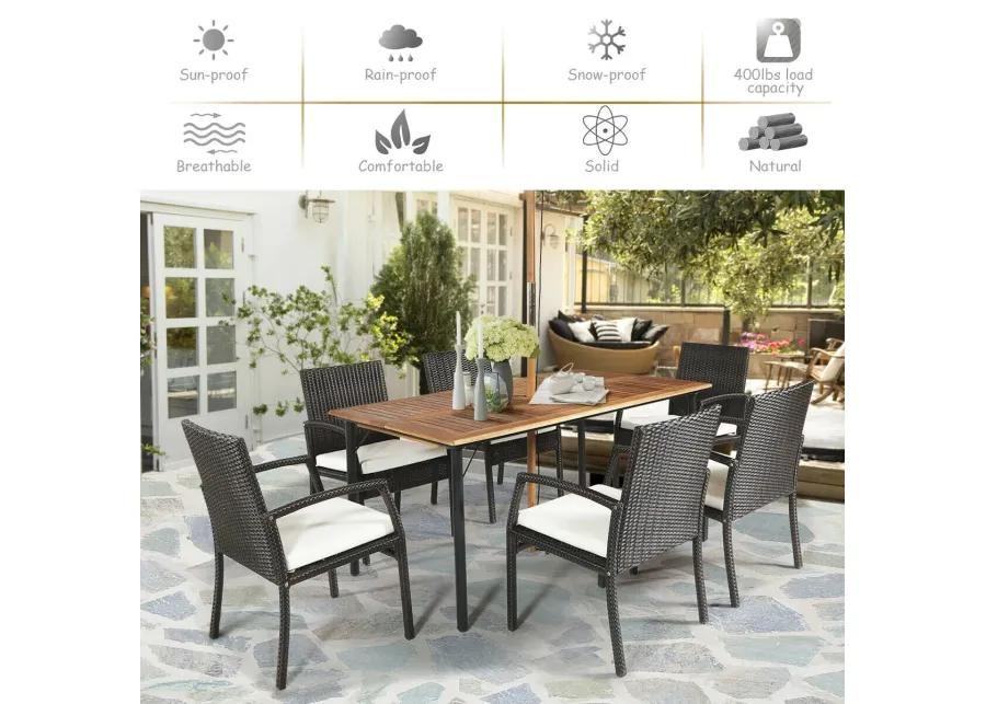 7Pcs Patio Rattan Cushioned Dining Set with Umbrella Hole