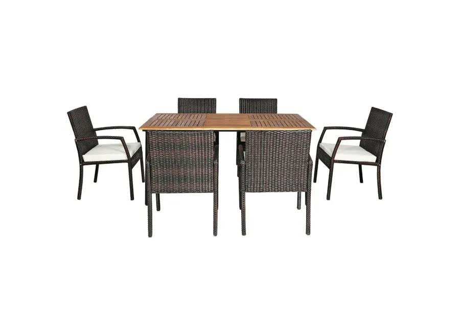 7Pcs Patio Rattan Cushioned Dining Set with Umbrella Hole