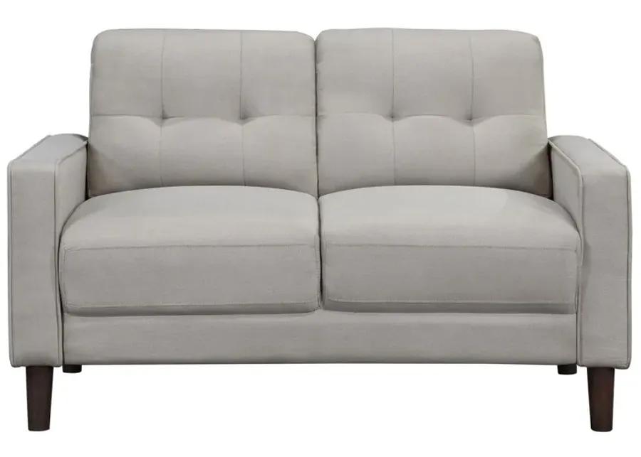 Bow 54 Inch Loveseat, Grid Tufted Back, Track Arms, Self Welt Trim, Beige - Benzara