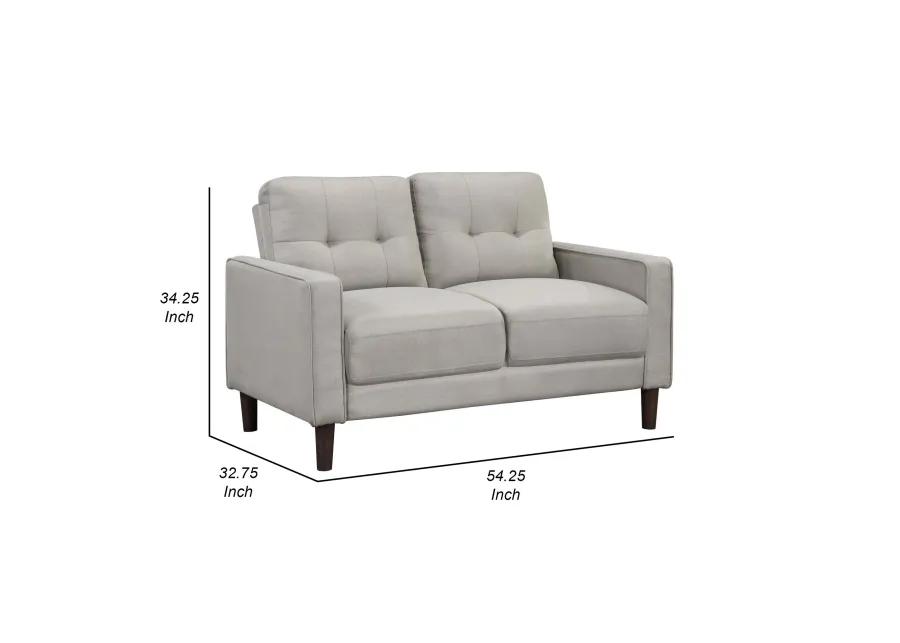 Bow 54 Inch Loveseat, Grid Tufted Back, Track Arms, Self Welt Trim, Beige - Benzara