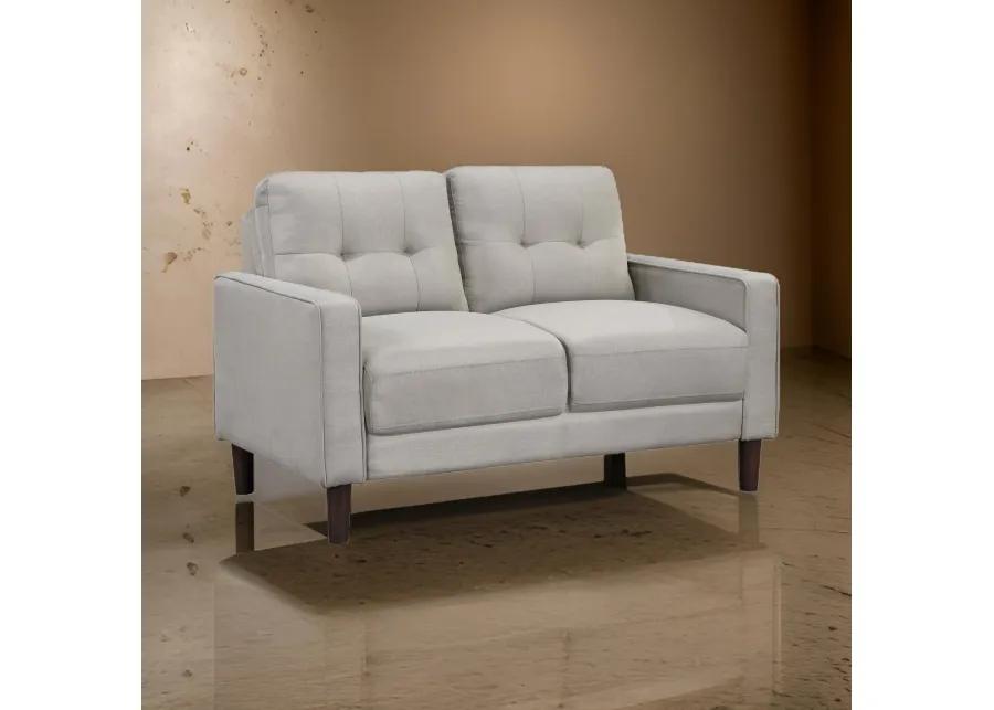 Bow 54 Inch Loveseat, Grid Tufted Back, Track Arms, Self Welt Trim, Beige - Benzara