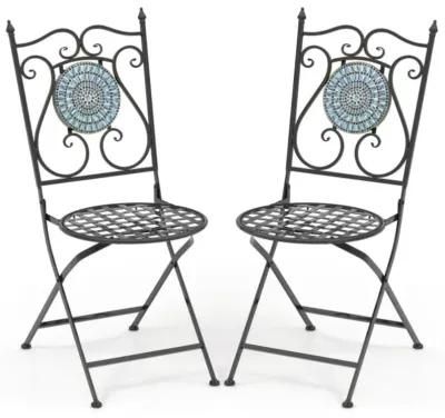 Hivvago Set of 2 Patio Mosaic Chairs Metal Folding Chairs