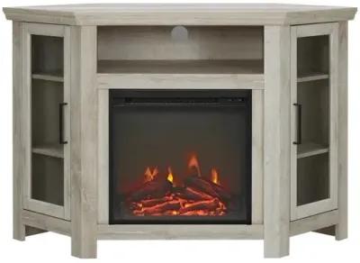 Belen Kox 48-inch Corner Media Stand with Electric Fireplace - White Oak Finish, Belen Kox