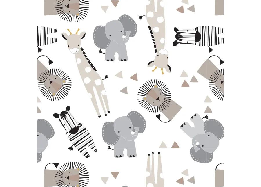 Lambs & Ivy Jungle Safari Cotton White/Gray Elephant/Lion Fitted Mini Crib Sheet