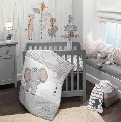 Lambs & Ivy Jungle Safari Cotton White/Gray Elephant/Lion Fitted Mini Crib Sheet