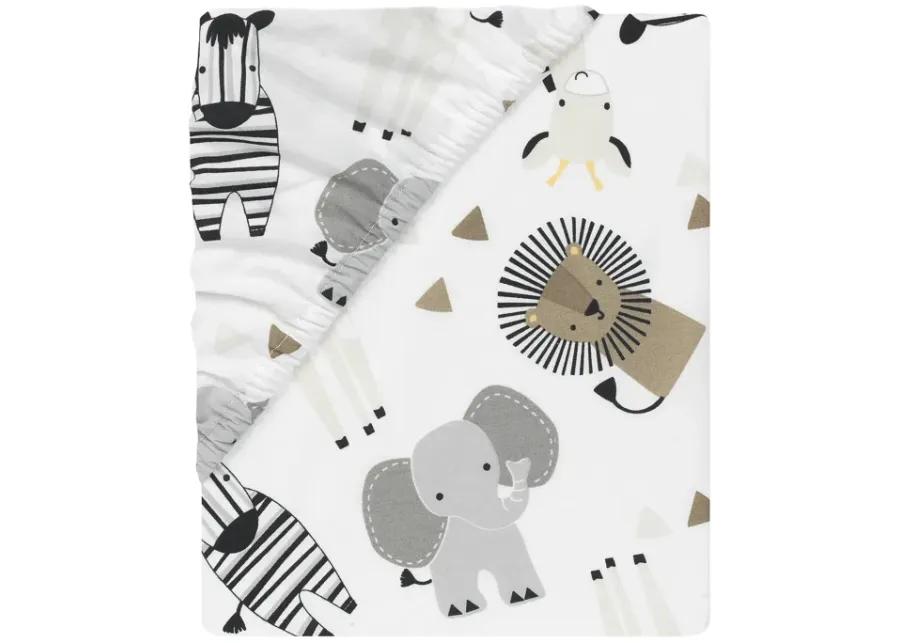 Lambs & Ivy Jungle Safari Cotton White/Gray Elephant/Lion Fitted Mini Crib Sheet