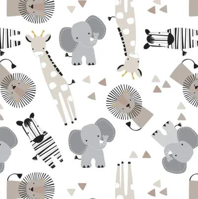 Lambs & Ivy Jungle Safari Cotton White/Gray Elephant/Lion Fitted Mini Crib Sheet