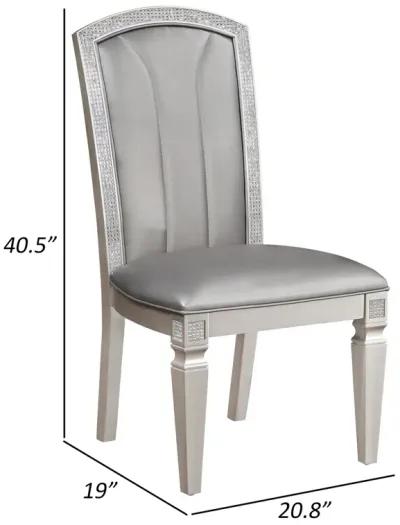 Scott 19 Inch Dining Side Chair Set of 2, Gray Faux Leather, Taupe Wood - Benzara