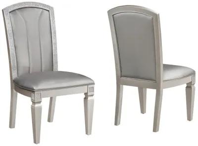 Scott 19 Inch Dining Side Chair Set of 2, Gray Faux Leather, Taupe Wood - Benzara